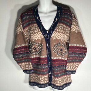 MATI SZ M Vintage Shetland Wool Cardigan Cottage Grandma Fair Isle Heritage Warm
